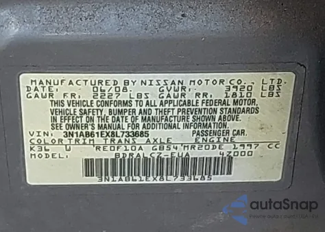 2008 Nissan Sentra 2.0 from USA, damaged, VIN 3N1AB61EX8L733685